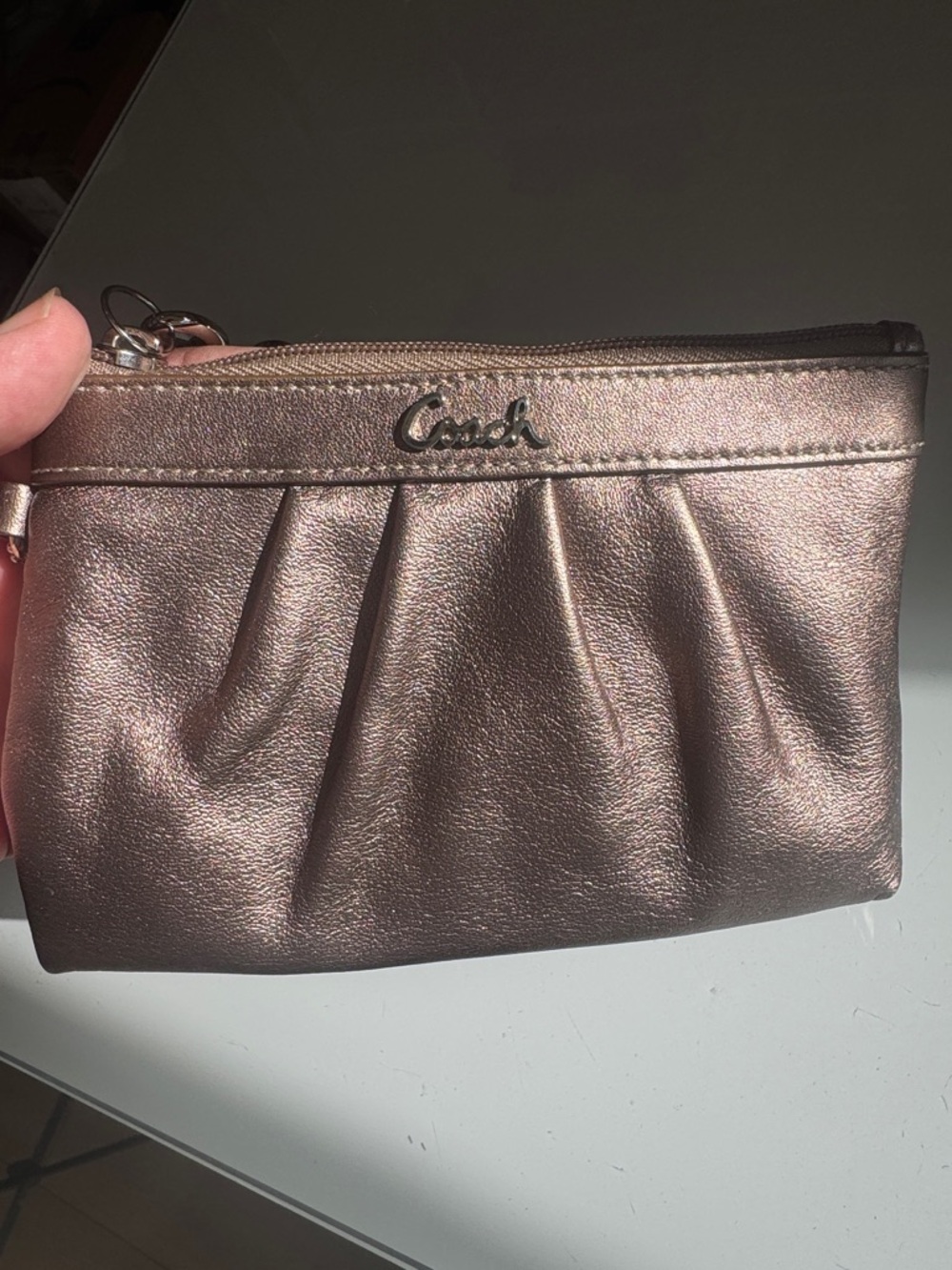 Coach Metallic Bronze Leather Wristlet Clutch - Picture 11 of 11